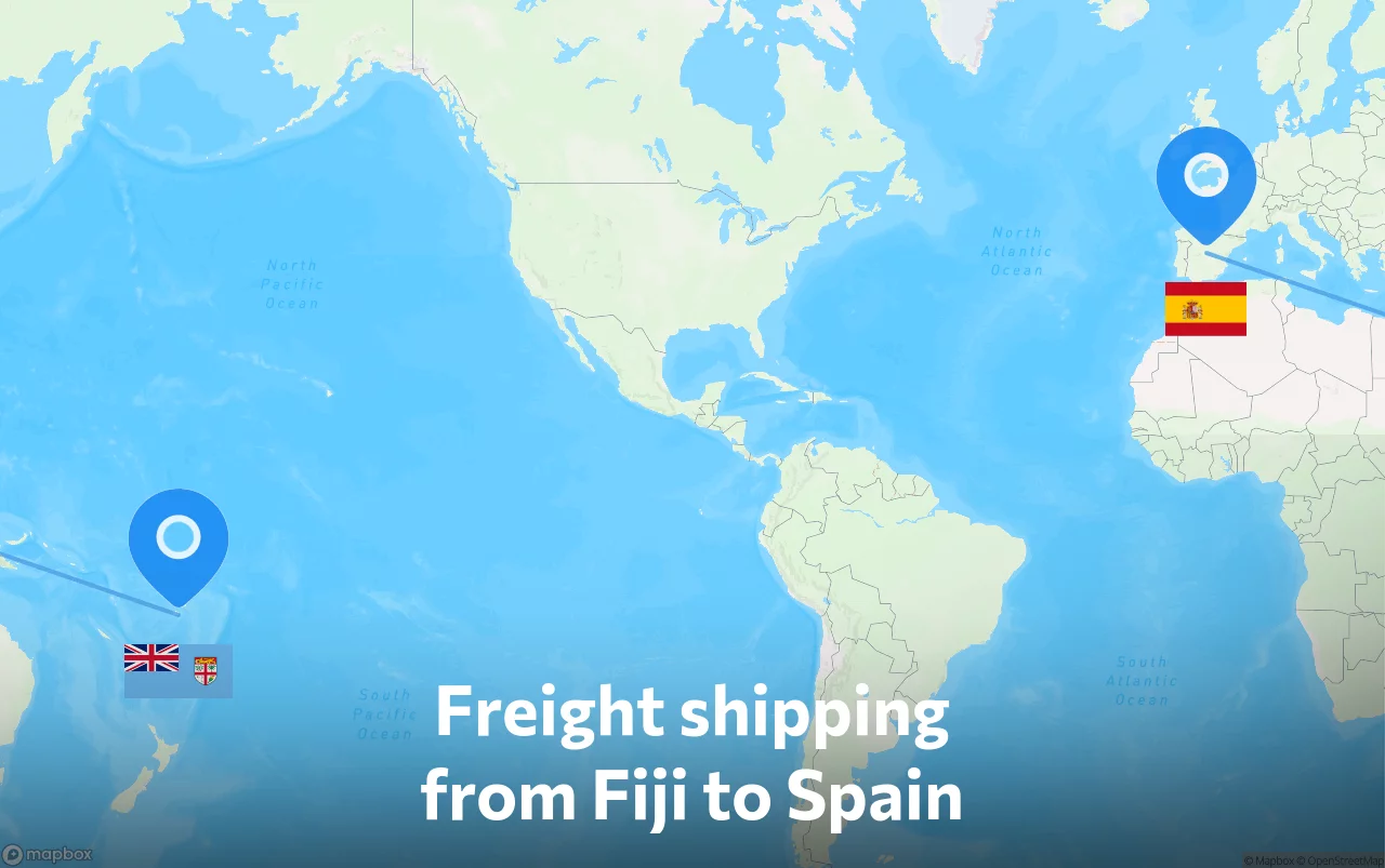 Shipping route from Fiji to Spain