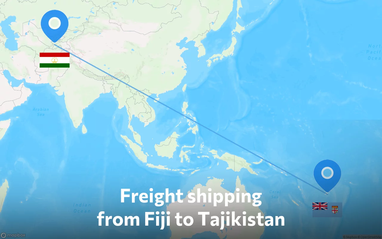 Shipping route from Fiji to Tajikistan