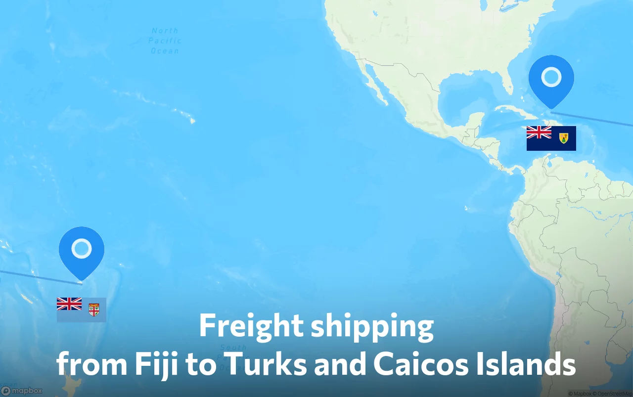 Shipping route from Fiji to Turks and Caicos Islands