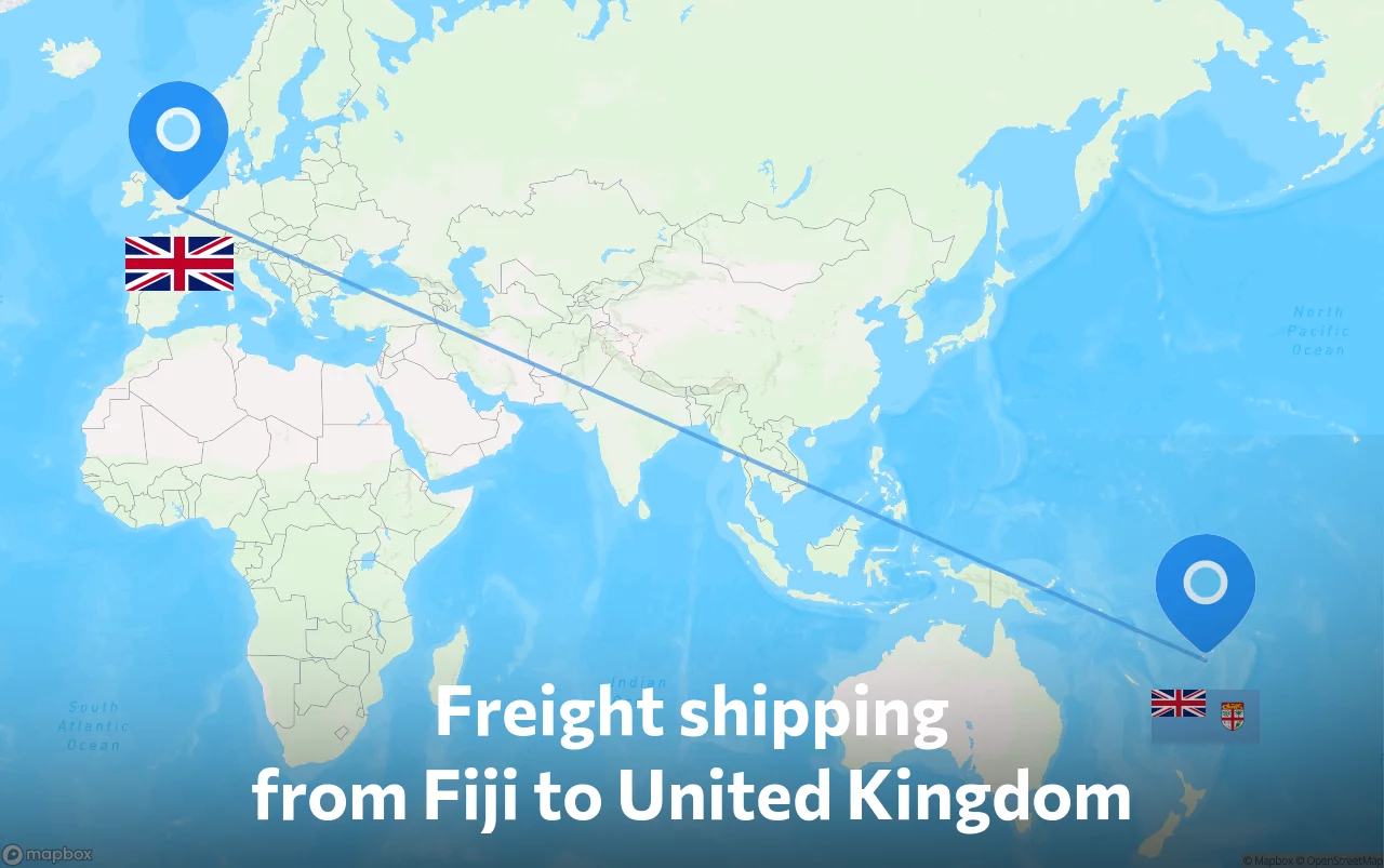 Shipping route from Fiji to United Kingdom