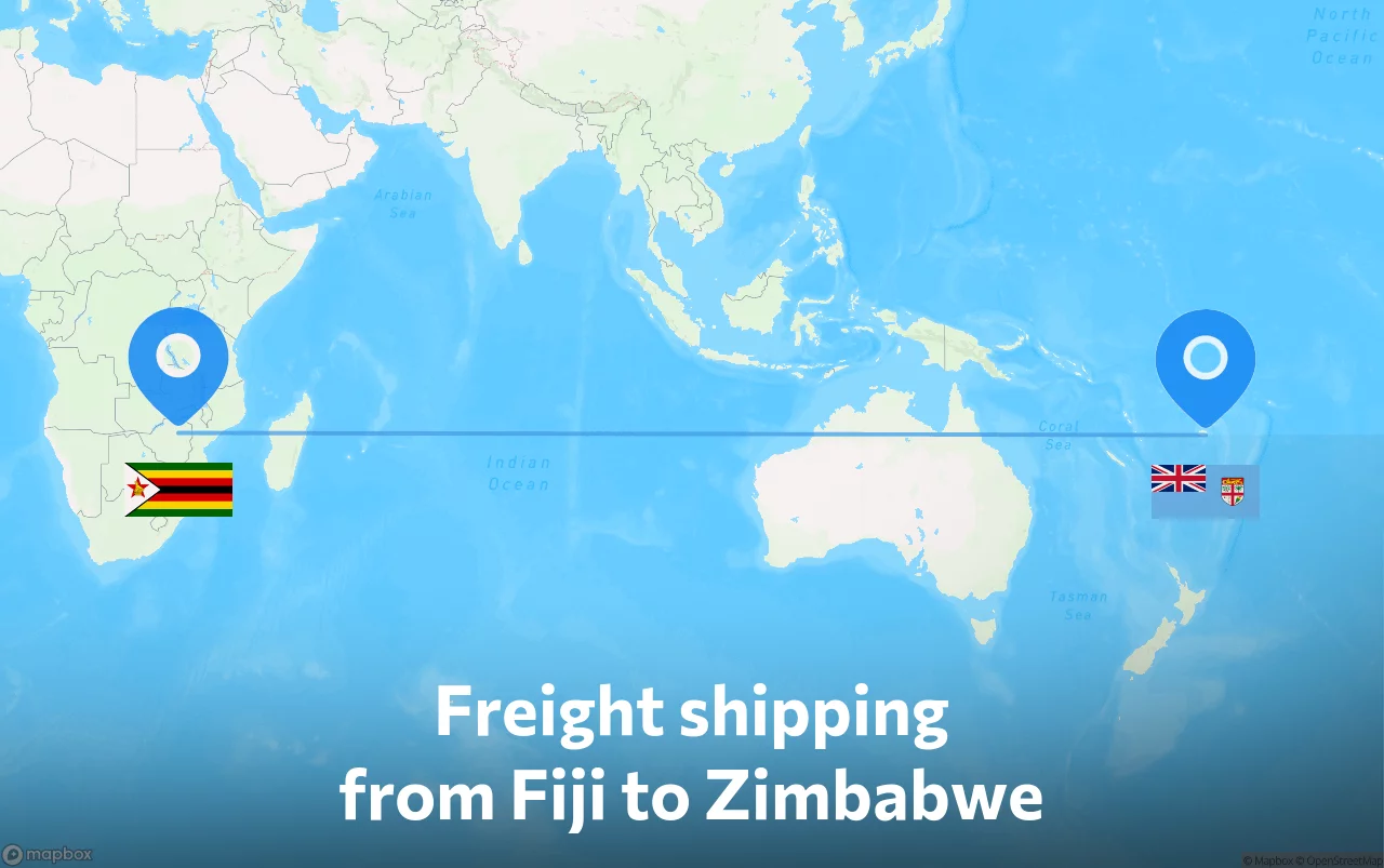 Shipping route from Fiji to Zimbabwe
