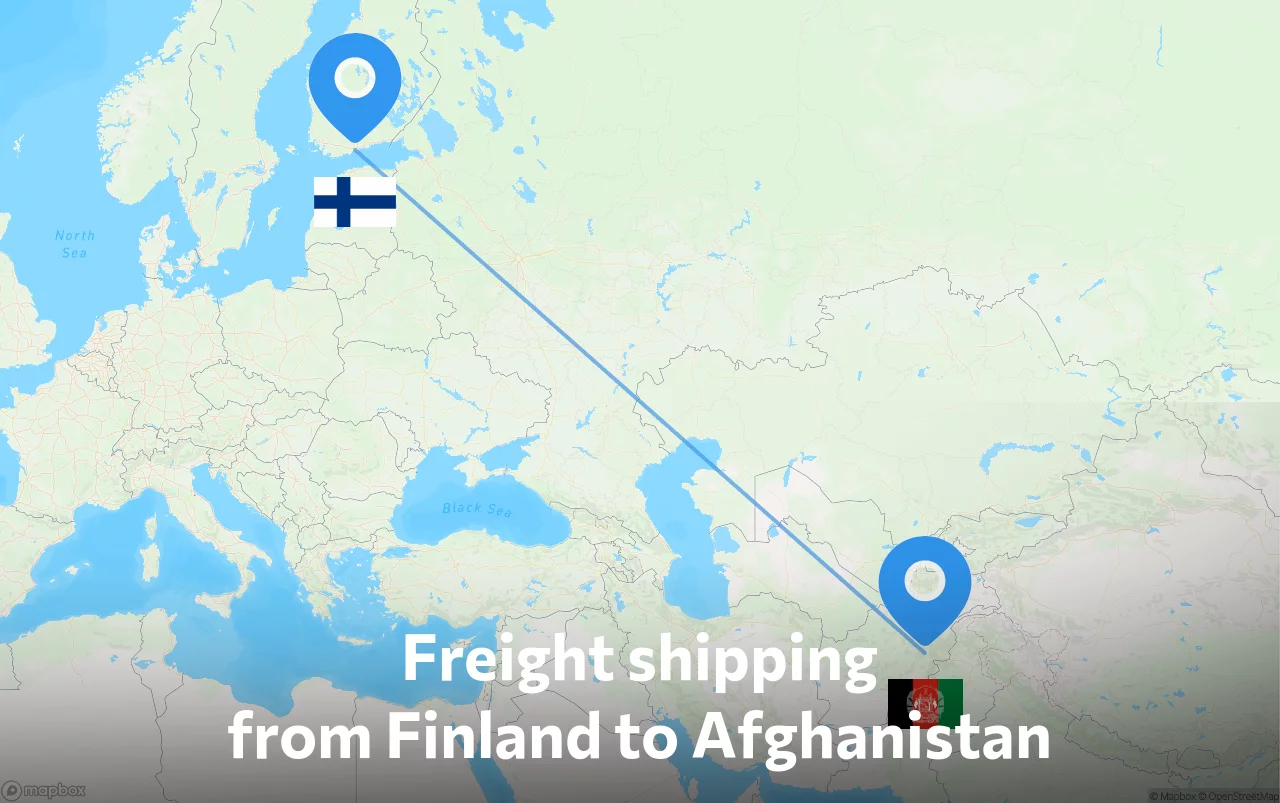 Shipping route from Finland to Afghanistan