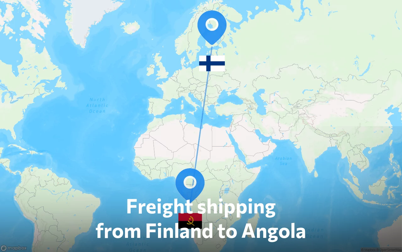 Shipping route from Finland to Angola