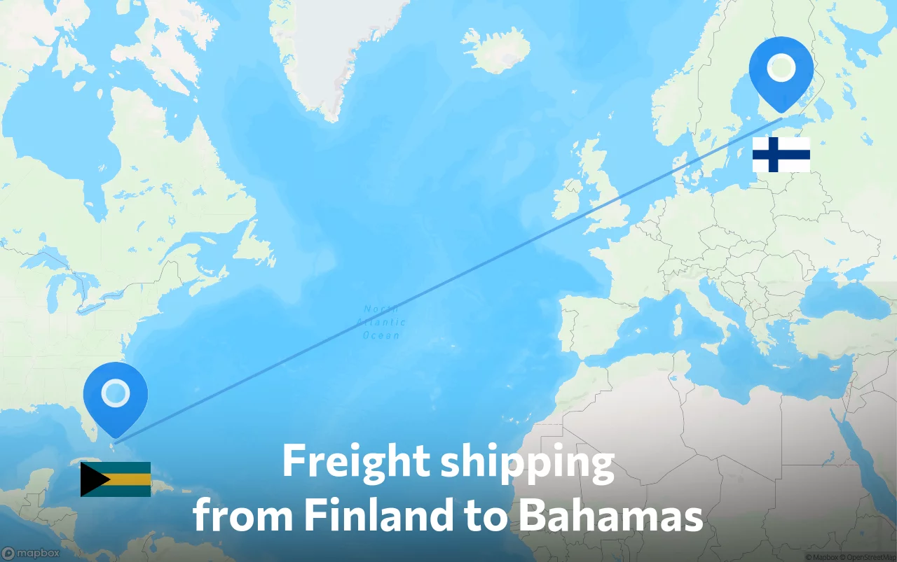Shipping route from Finland to Bahamas