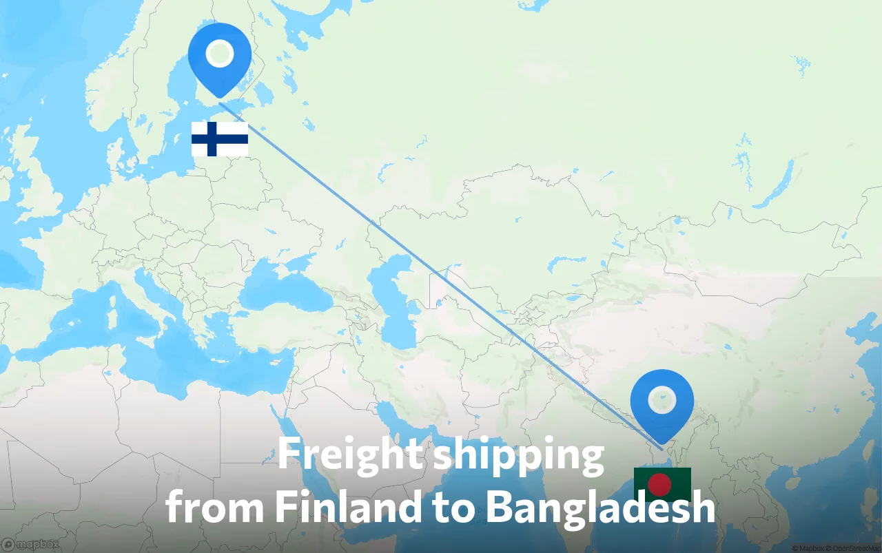 Shipping route from Finland to Bangladesh