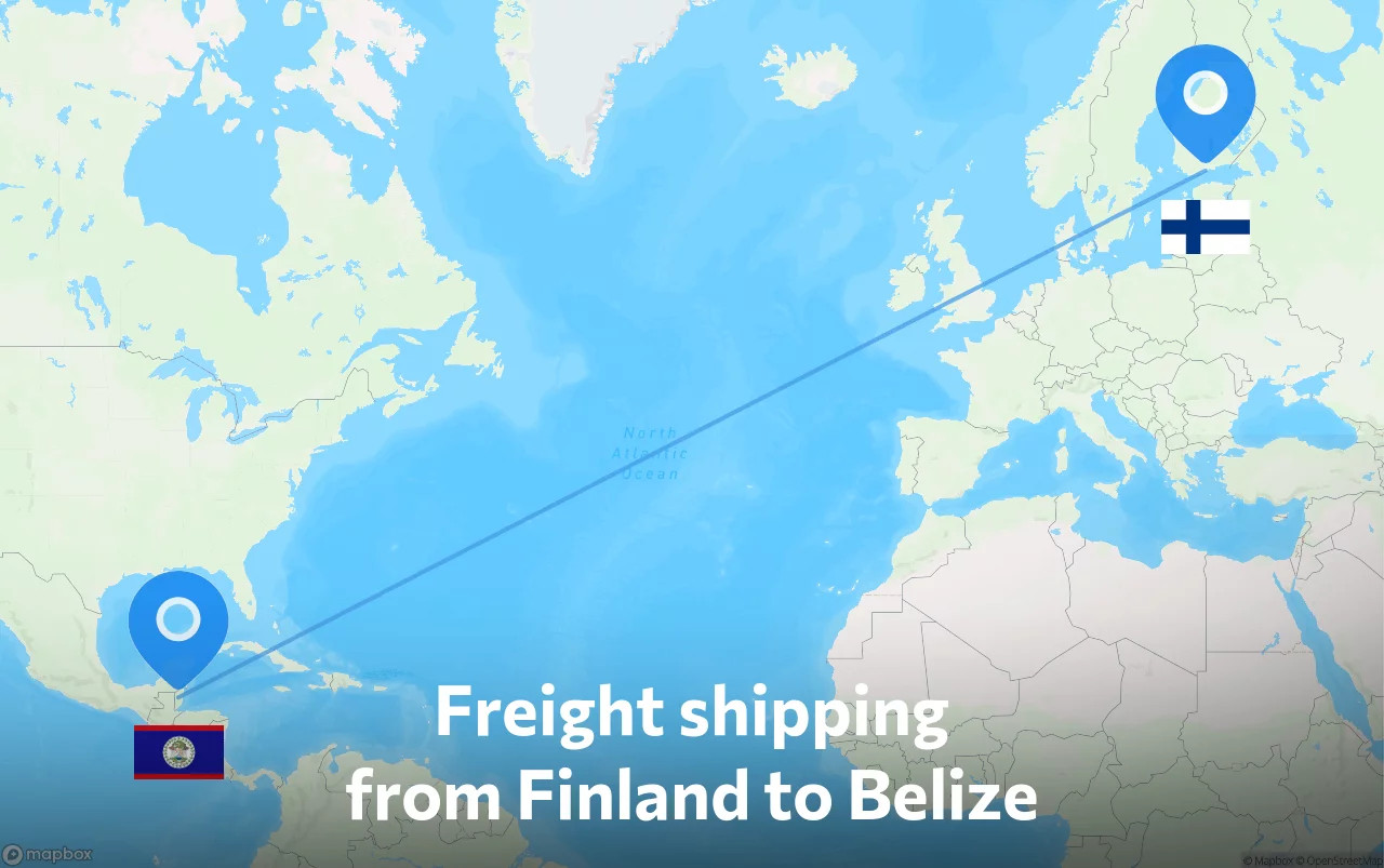 Shipping route from Finland to Belize