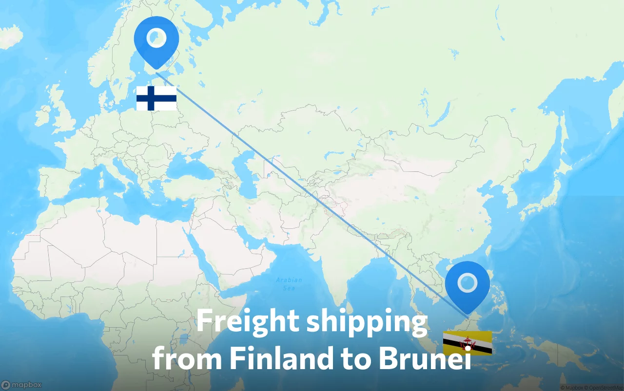 Shipping route from Finland to Brunei