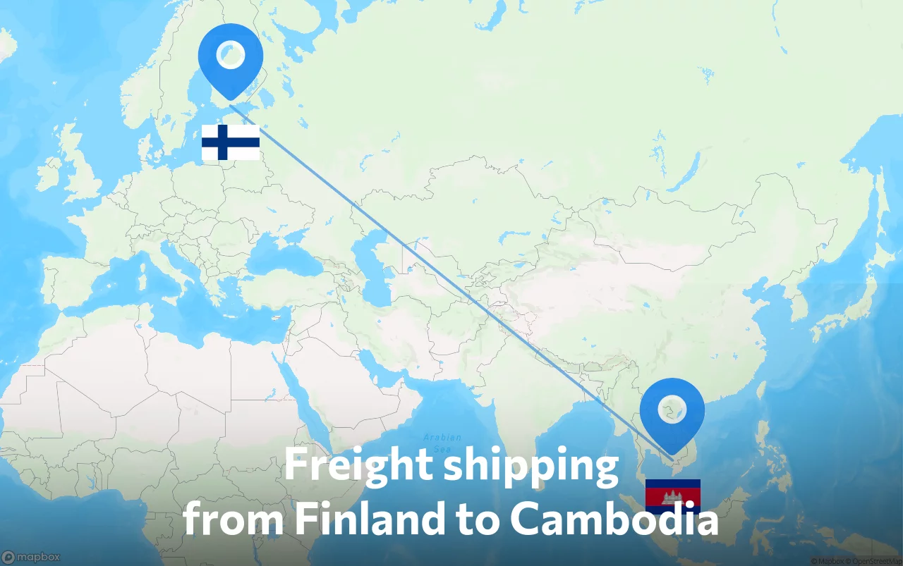Shipping route from Finland to Cambodia