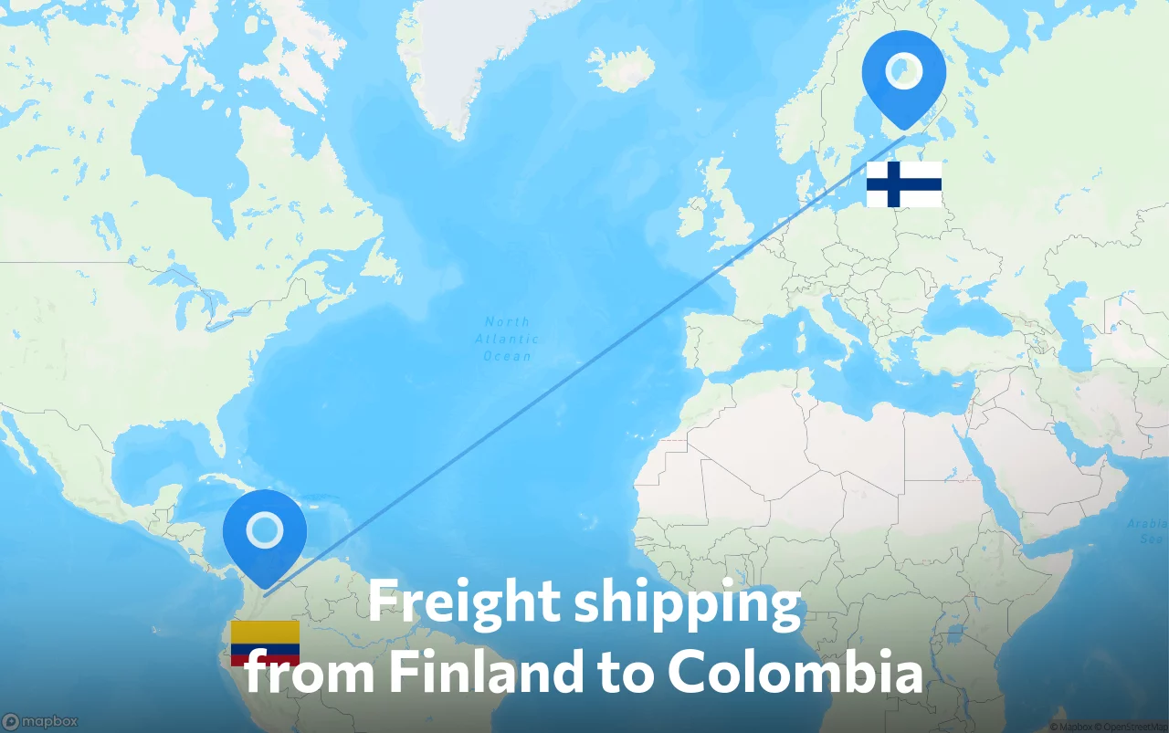 Shipping route from Finland to Colombia