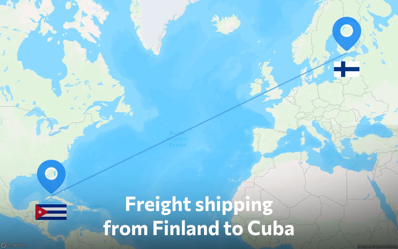 Shipping route from Finland to Cuba