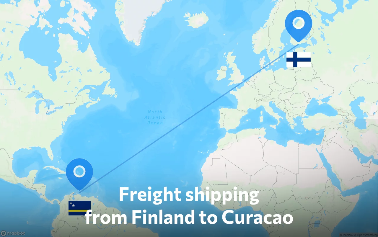 Shipping route from Finland to Curacao