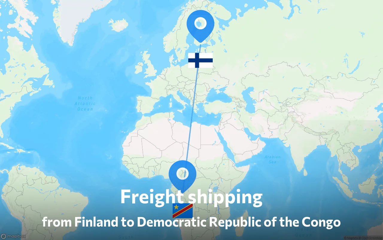 Shipping route from Finland to Democratic Republic of the Congo