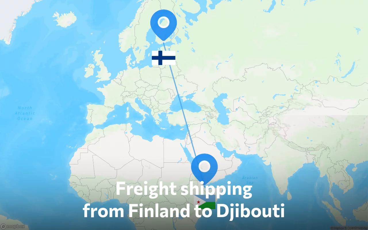 Shipping route from Finland to Djibouti