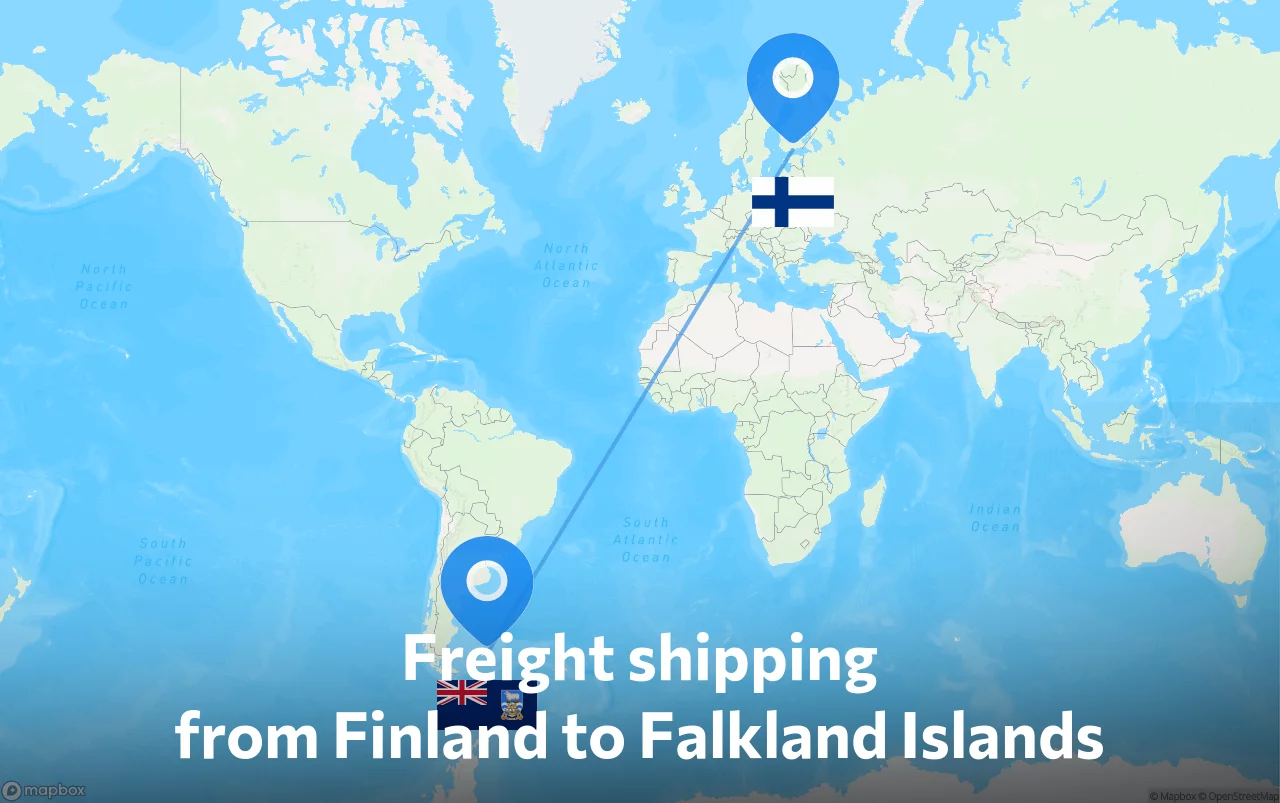 Shipping route from Finland to Falkland Islands