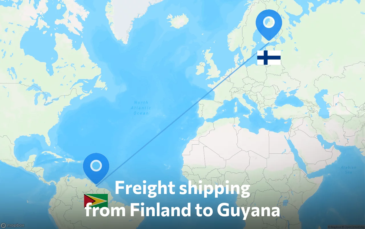 Shipping route from Finland to Guyana