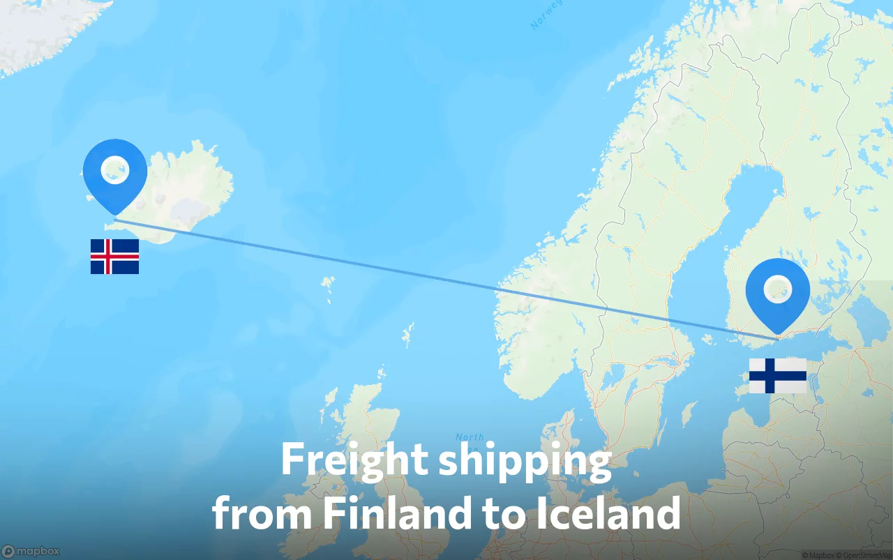 Shipping route from Finland to Iceland