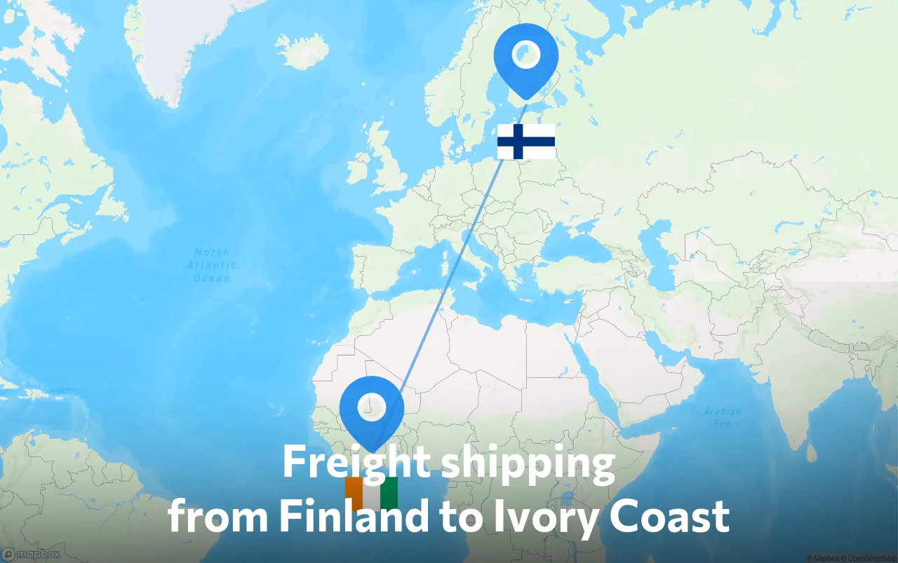 Shipping route from Finland to Ivory Coast
