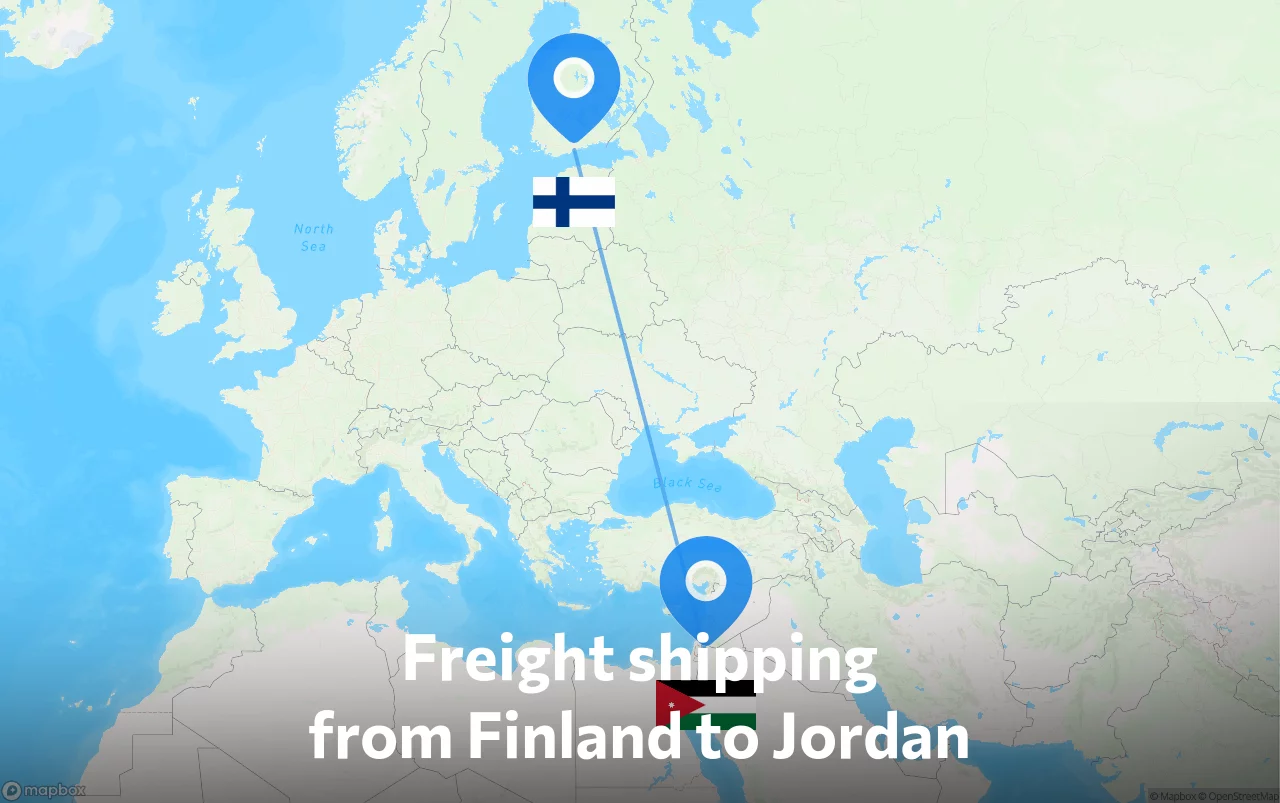 Shipping route from Finland to Jordan