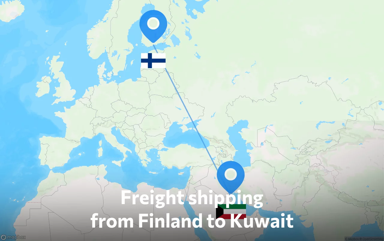 Shipping route from Finland to Kuwait