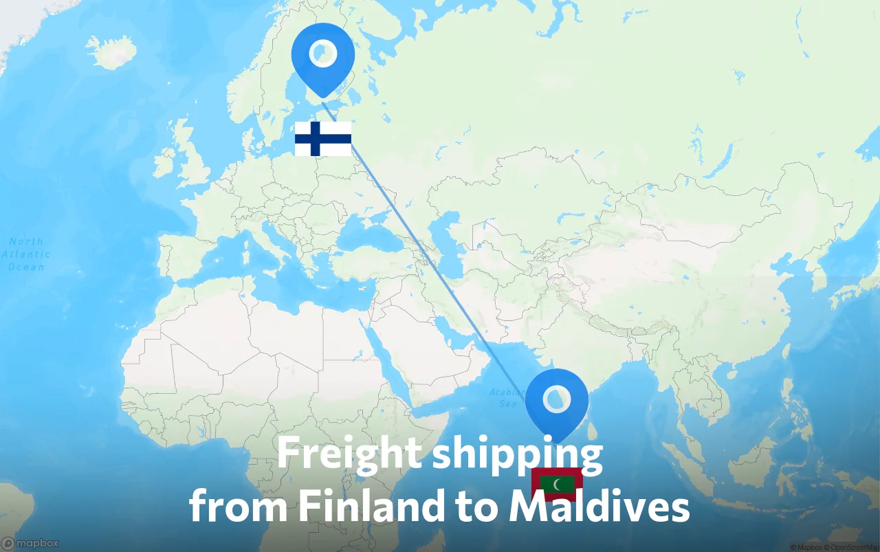 Shipping route from Finland to Maldives