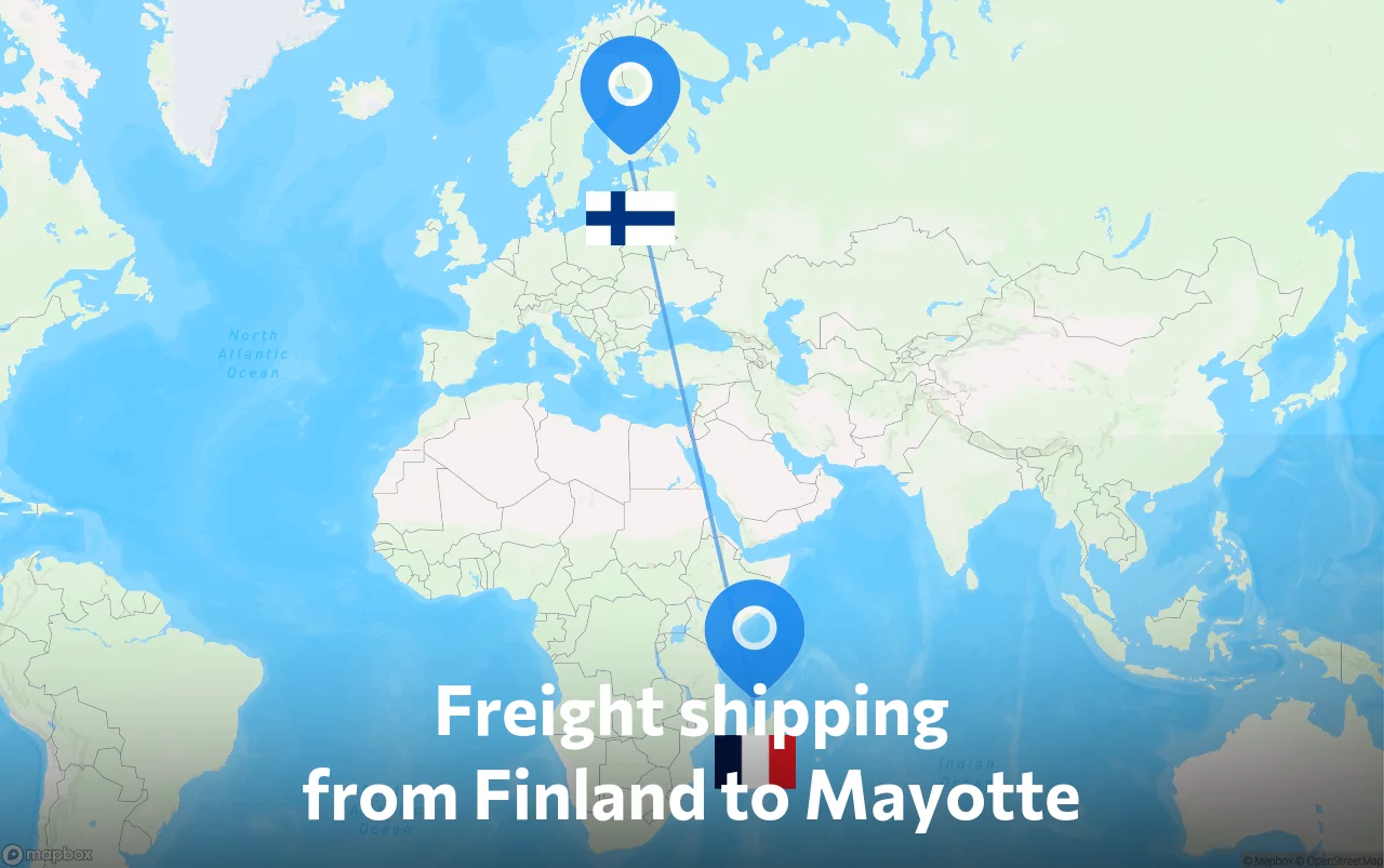 Shipping route from Finland to Mayotte