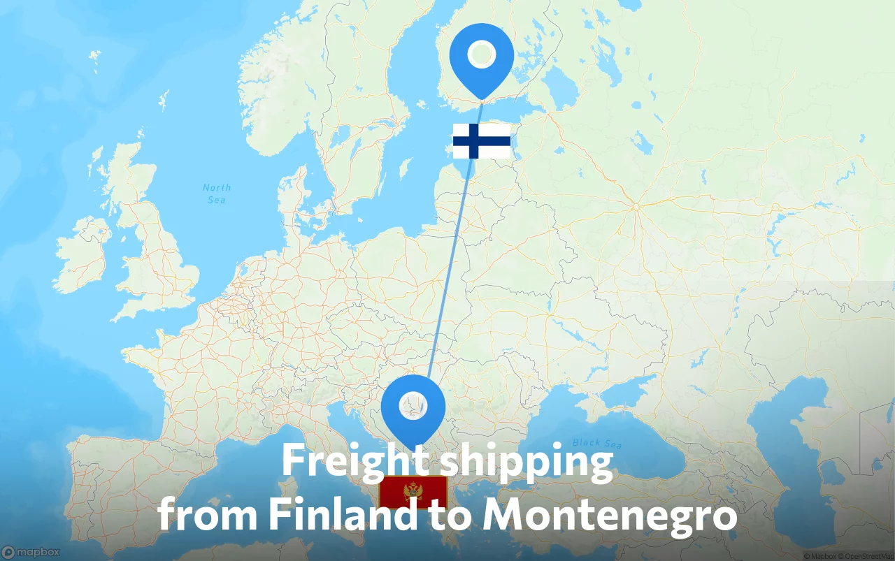 Shipping route from Finland to Montenegro