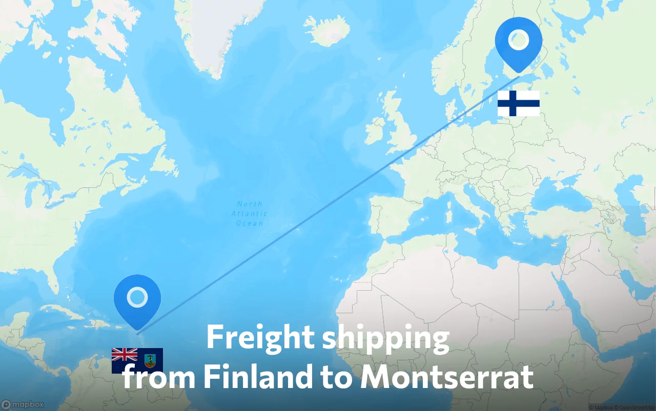 Shipping route from Finland to Montserrat