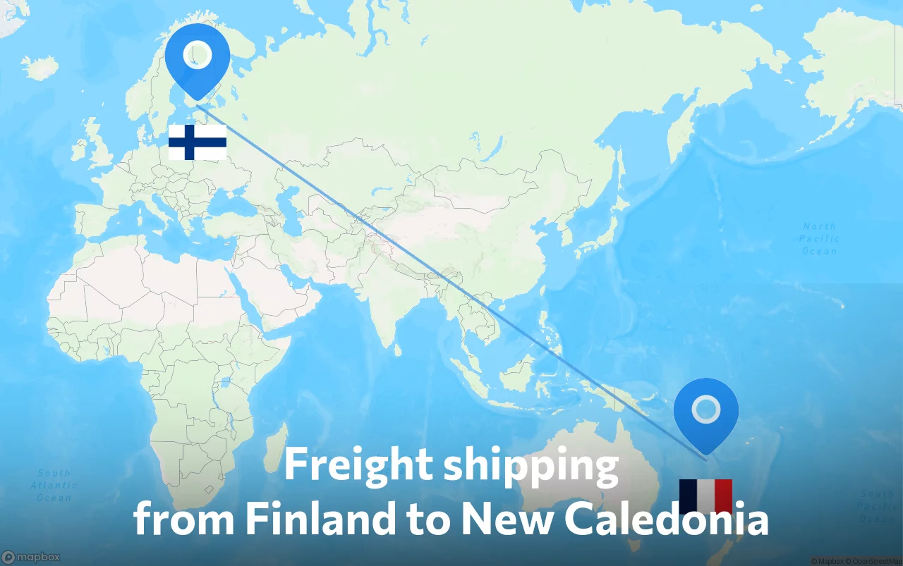Shipping route from Finland to New Caledonia