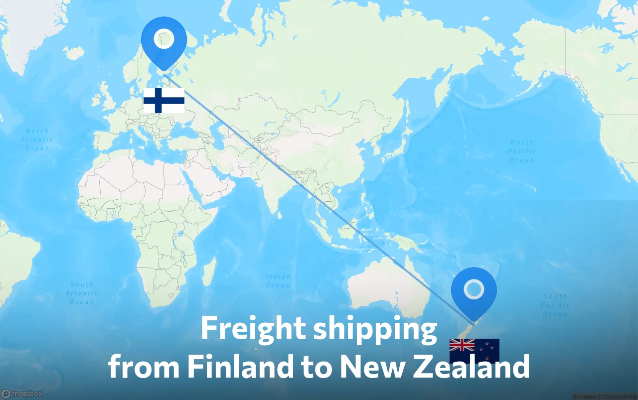 Shipping route from Finland to New Zealand