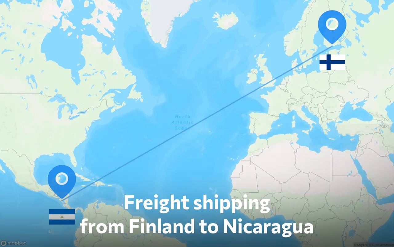 Shipping route from Finland to Nicaragua