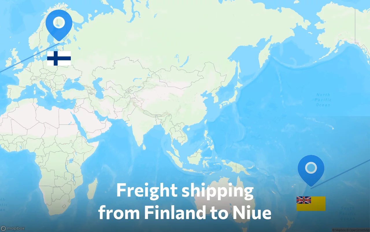 Shipping route from Finland to Niue