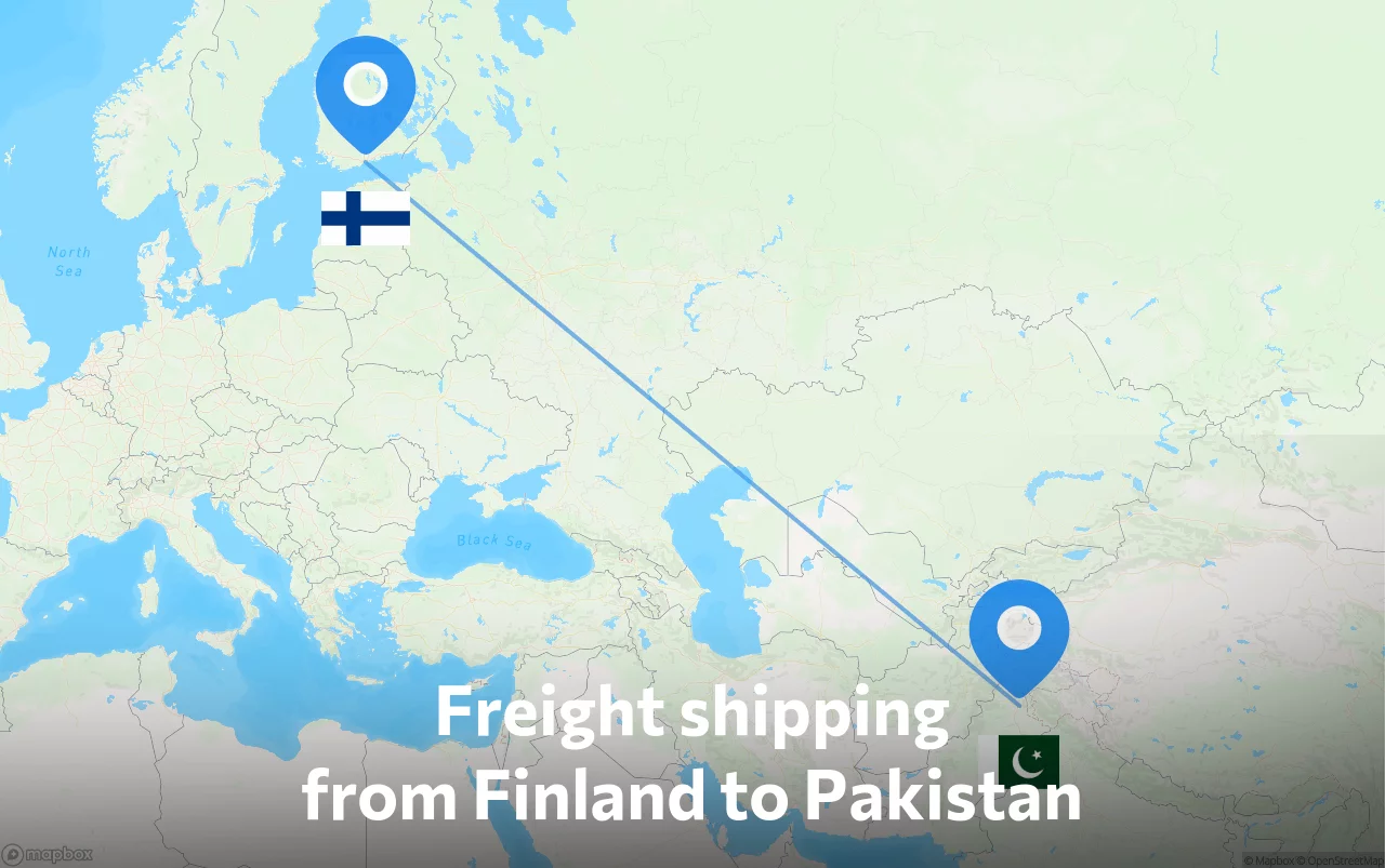 Shipping route from Finland to Pakistan