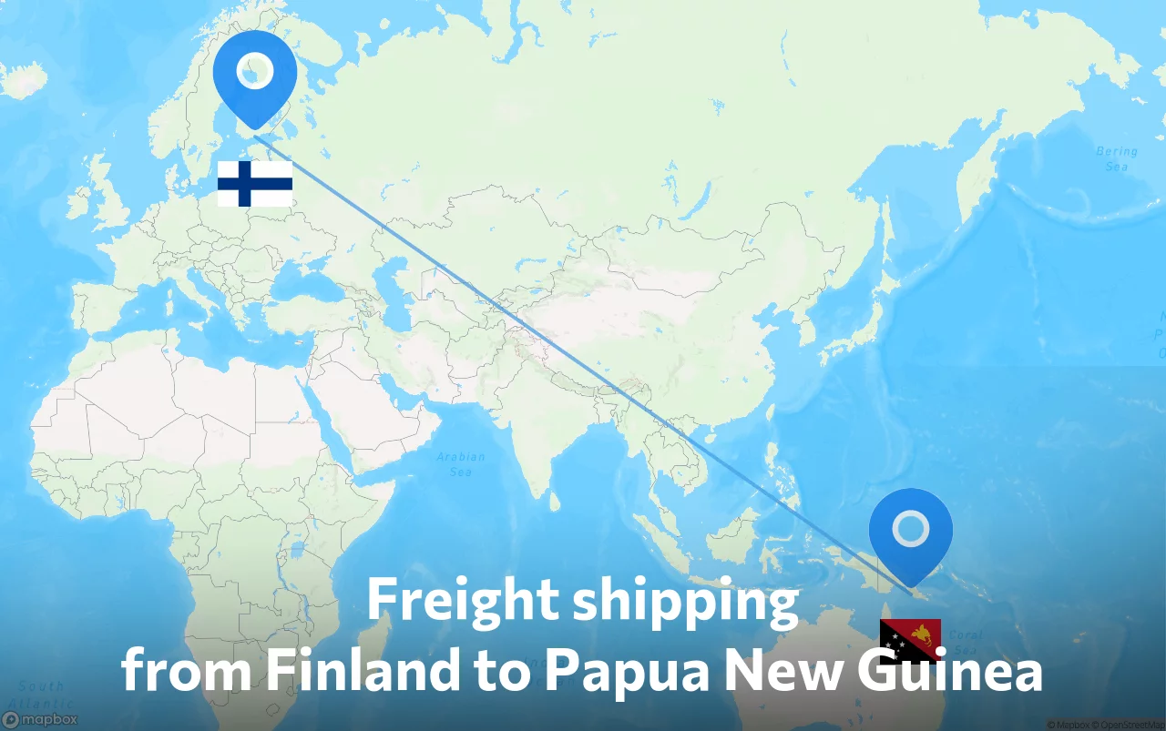 Shipping route from Finland to Papua New Guinea