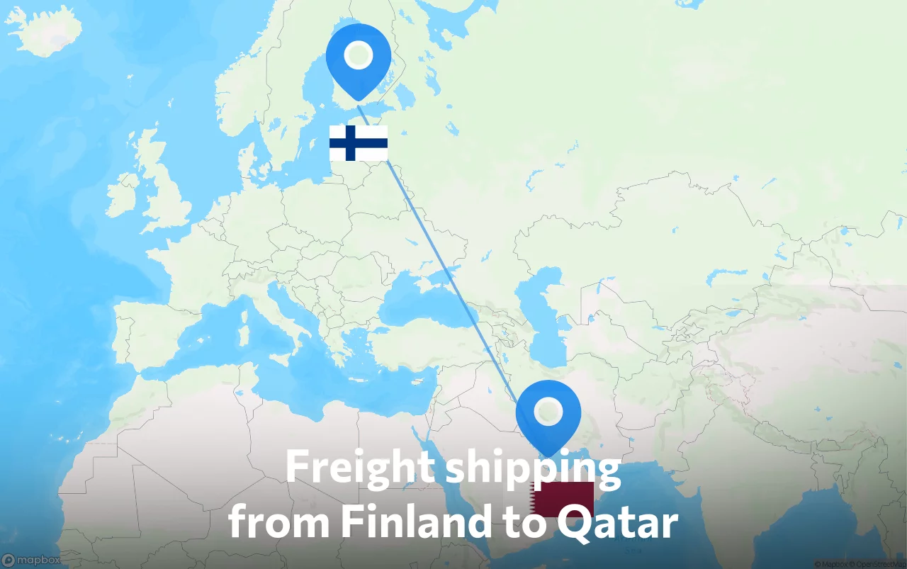 Shipping route from Finland to Qatar