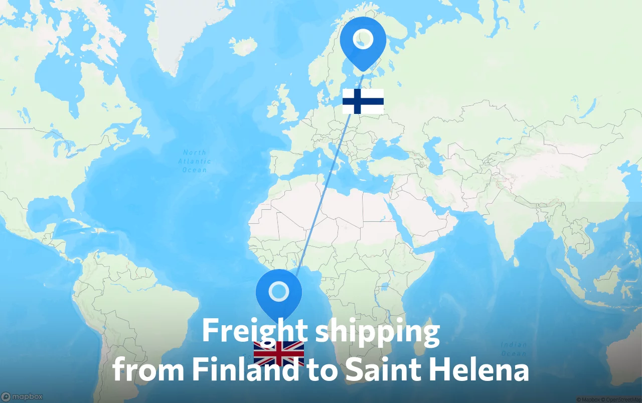 Shipping route from Finland to Saint Helena