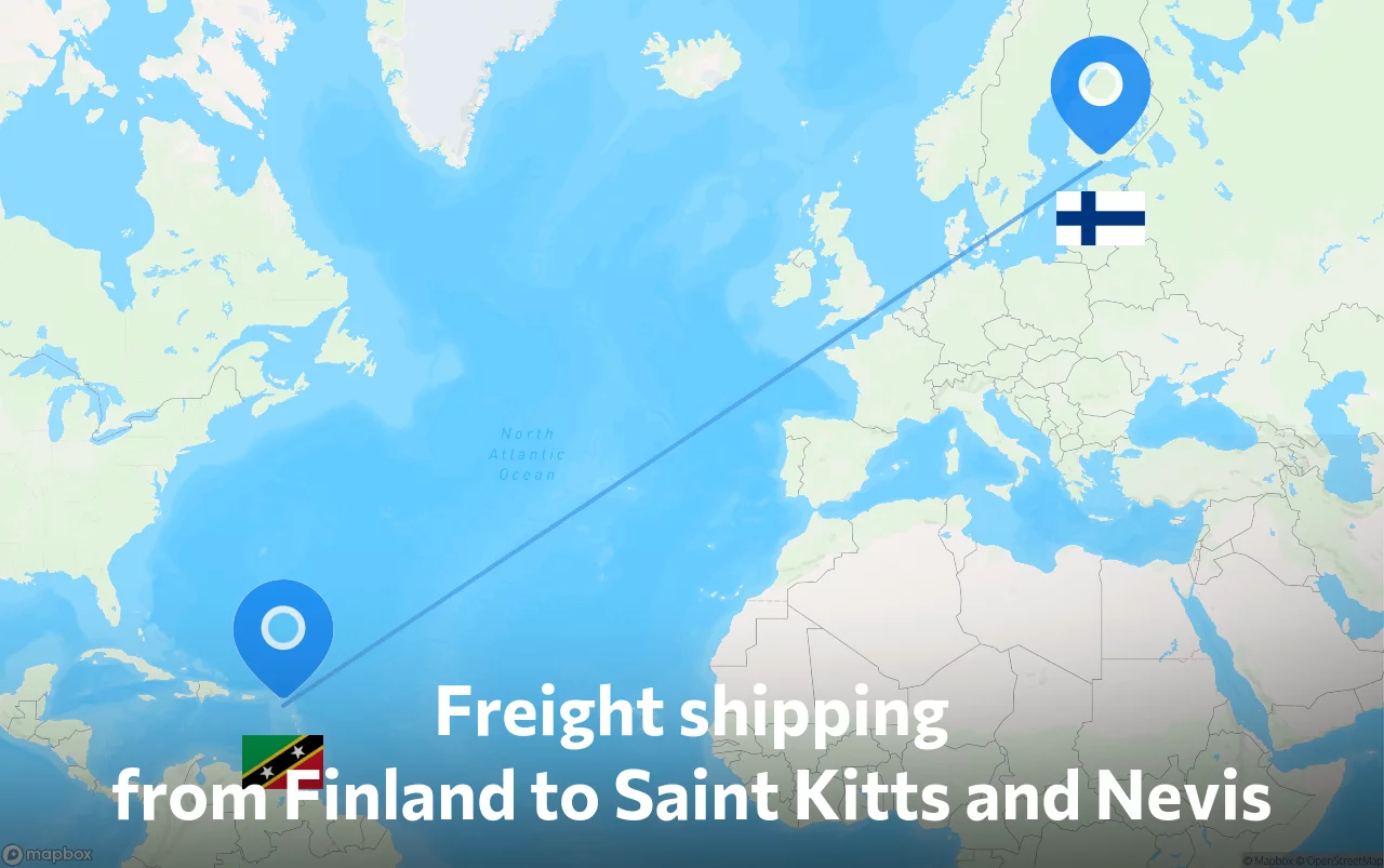 Shipping route from Finland to Saint Kitts and Nevis