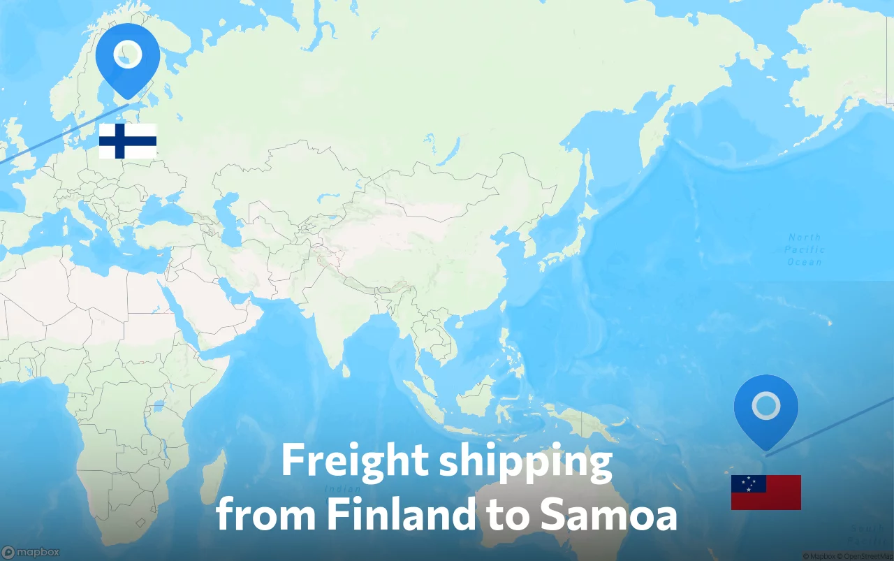 Shipping route from Finland to Samoa