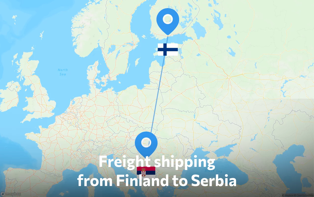 Shipping route from Finland to Serbia