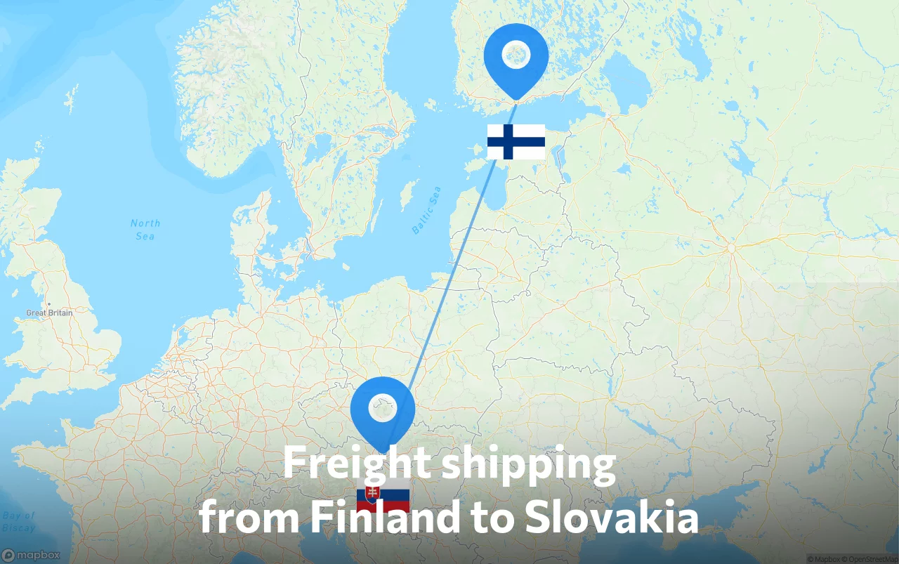 Shipping route from Finland to Slovakia