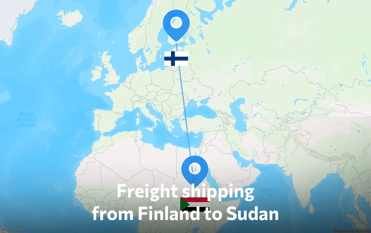 Shipping route from Finland to Sudan