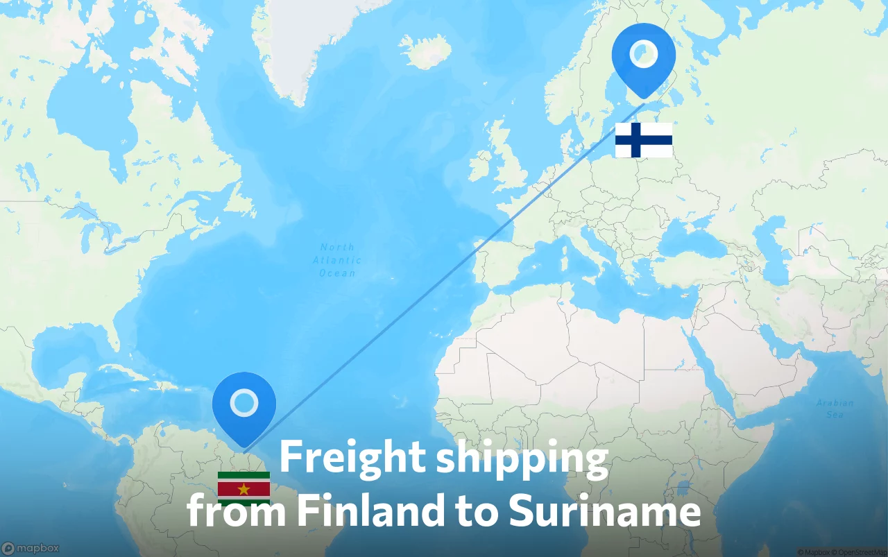 Shipping route from Finland to Suriname