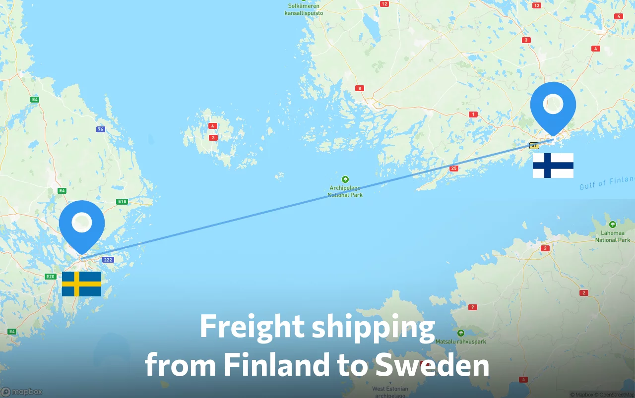 Shipping route from Finland to Sweden