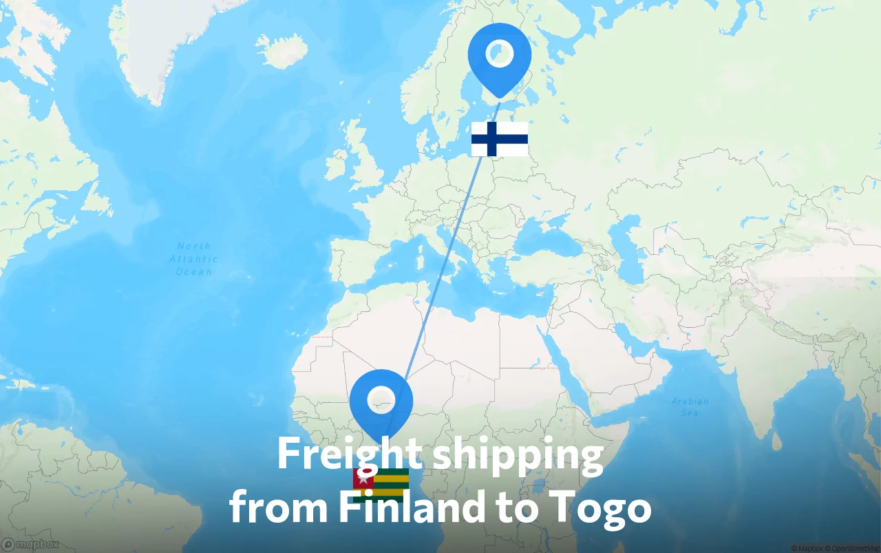 Shipping route from Finland to Togo