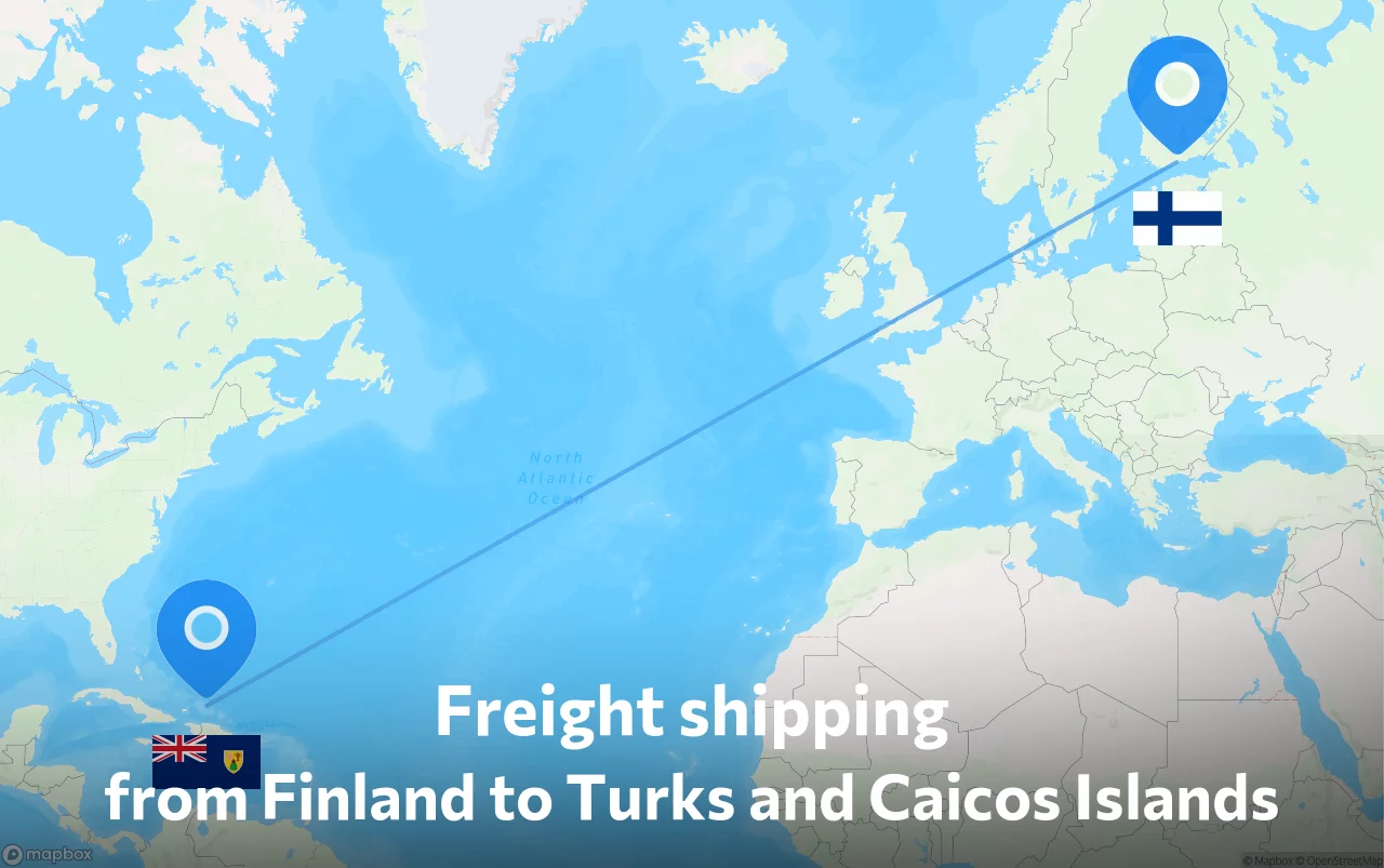 Shipping route from Finland to Turks and Caicos Islands