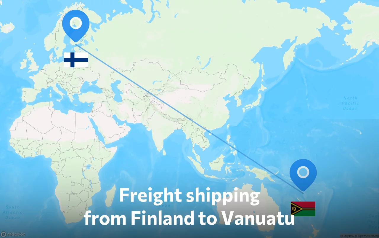 Shipping route from Finland to Vanuatu