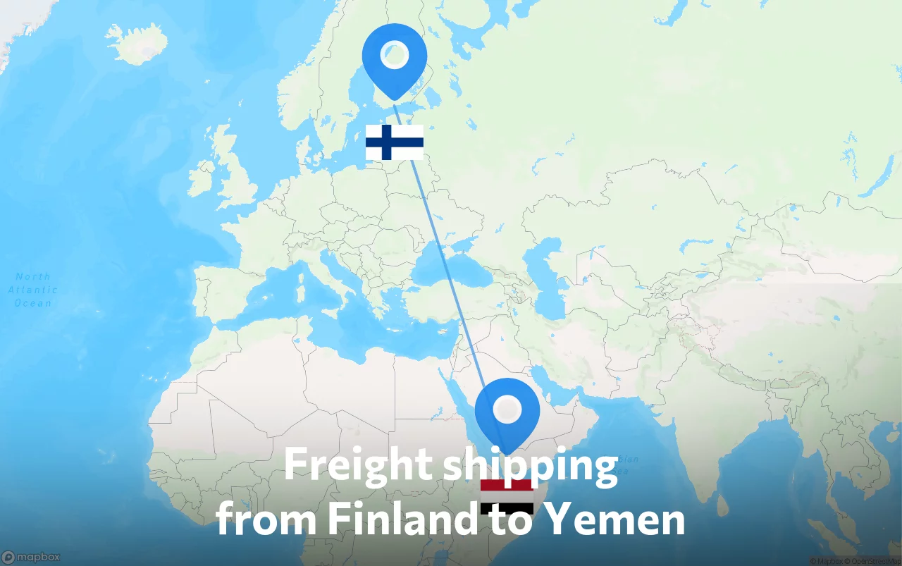 Shipping route from Finland to Yemen