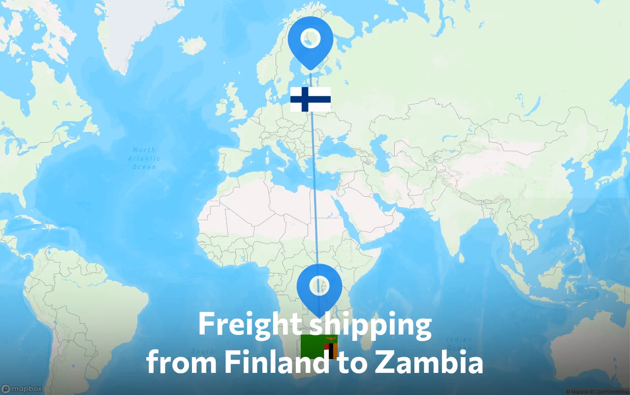 Shipping route from Finland to Zambia