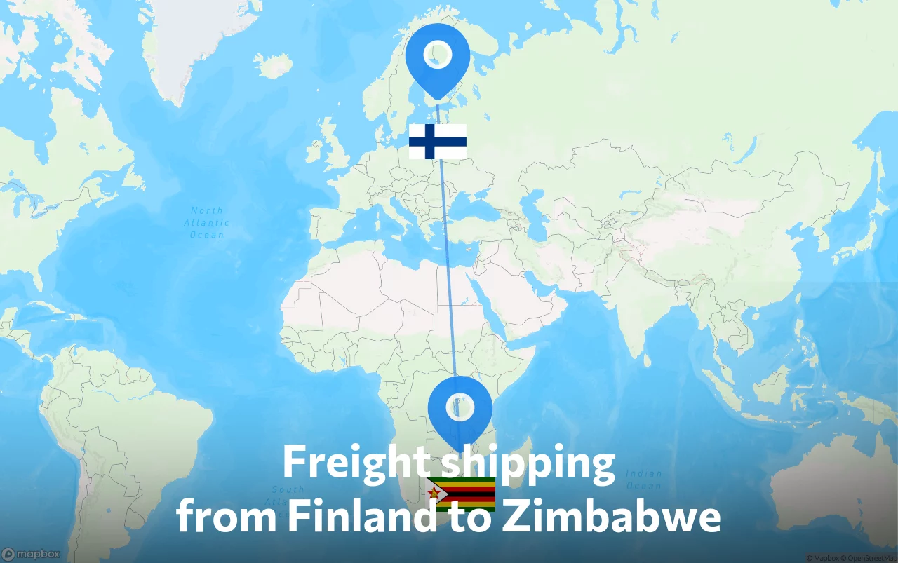 Shipping route from Finland to Zimbabwe