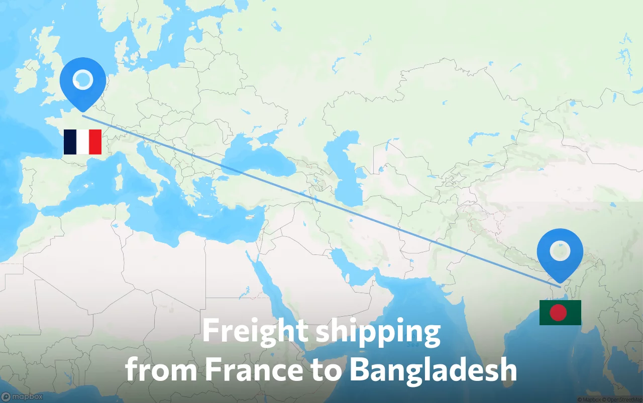 Shipping route from France to Bangladesh