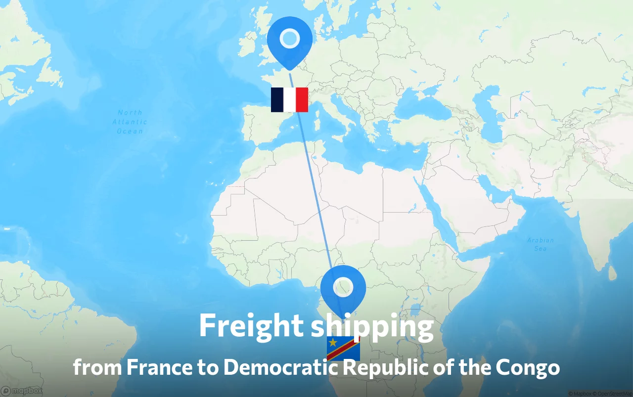 Shipping route from France to Democratic Republic of the Congo